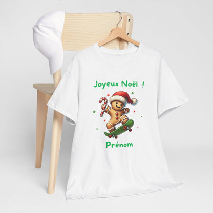 Tee Shirt Personnalisable Joyeux Noël avec Pain d'Épice en Skate – Pour Homme et Femme