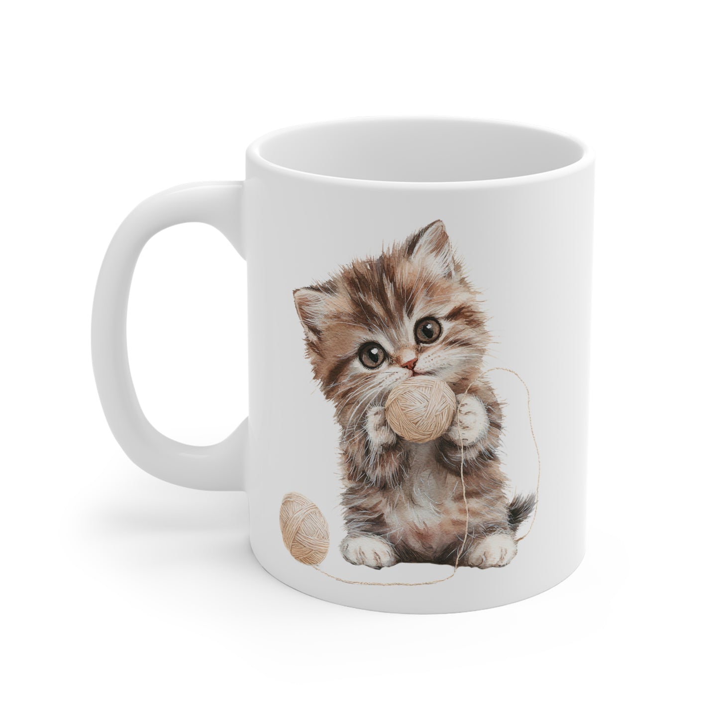 Tasse Chaton Brun Aquarelle – Mug Céramique 325 ml – Cadeau Mignon pour Amoureux des Chats
