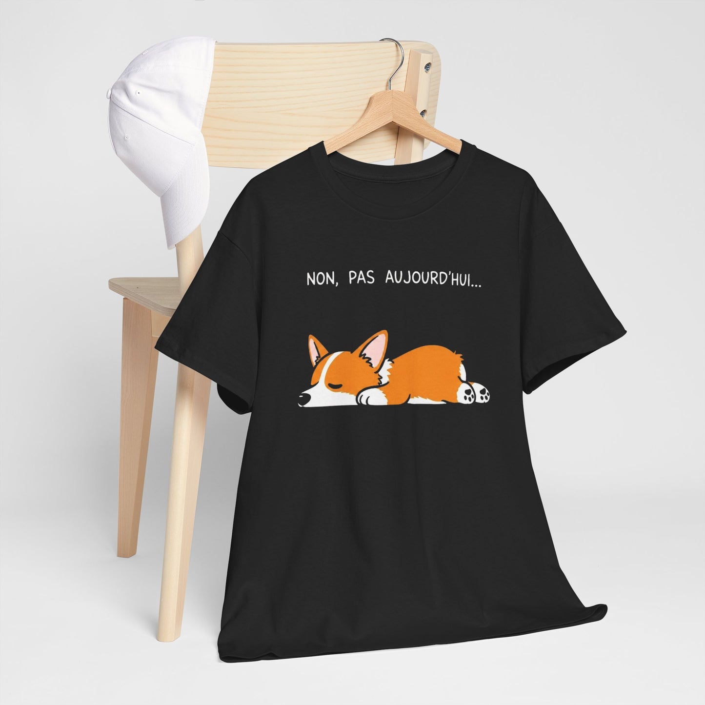 Tee-Shirt Non, Pas Aujourd’hui Homme et Femme – Corgi Endormi Humour Flemme Fatigue Cadeau Drôle