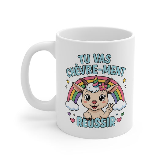 Tasse Tu Vas Chèvre-ment Réussir – Mug Chèvre Licorne Arc-en-Ciel – Cadeau Humour Motivation 325ml