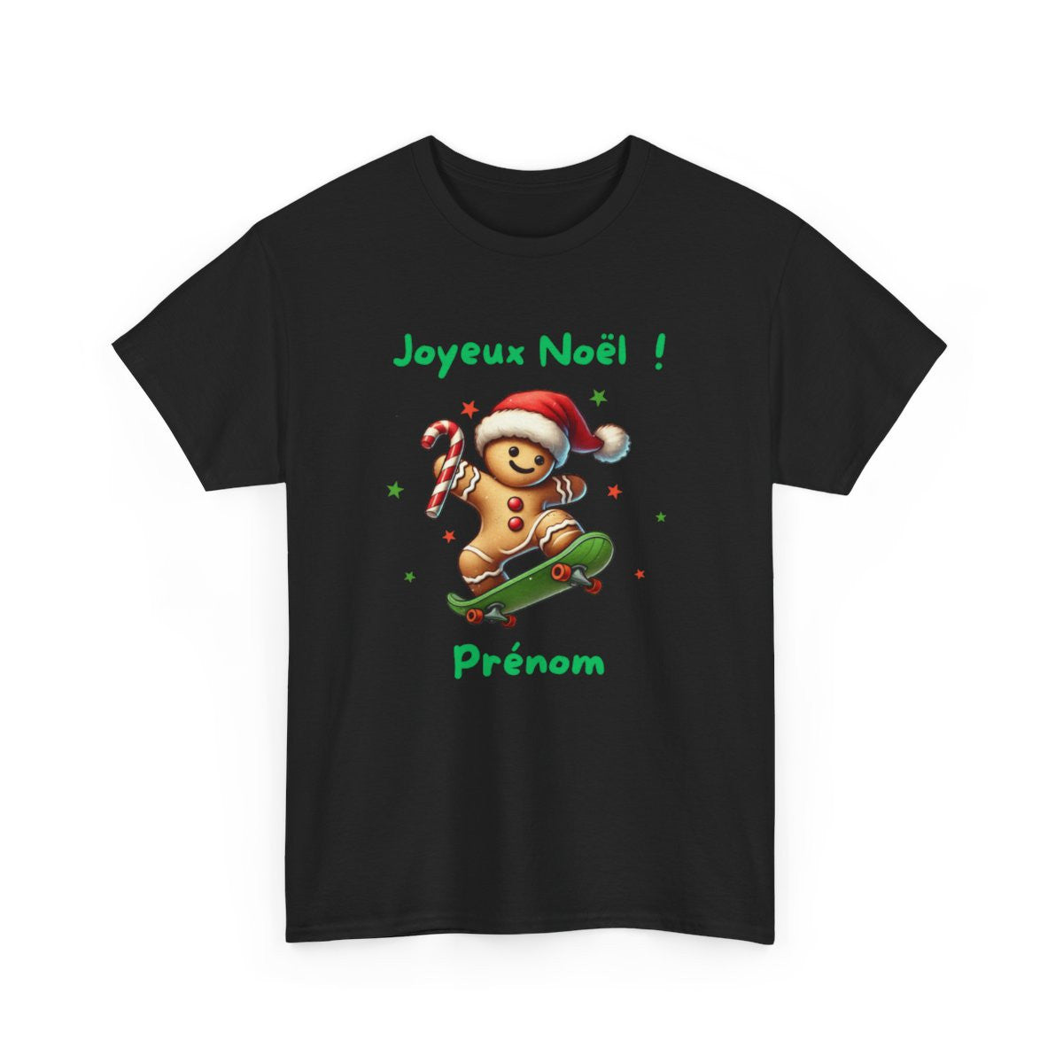 Tee Shirt Personnalisable Joyeux Noël avec Pain d'Épice en Skate – Pour Homme et Femme