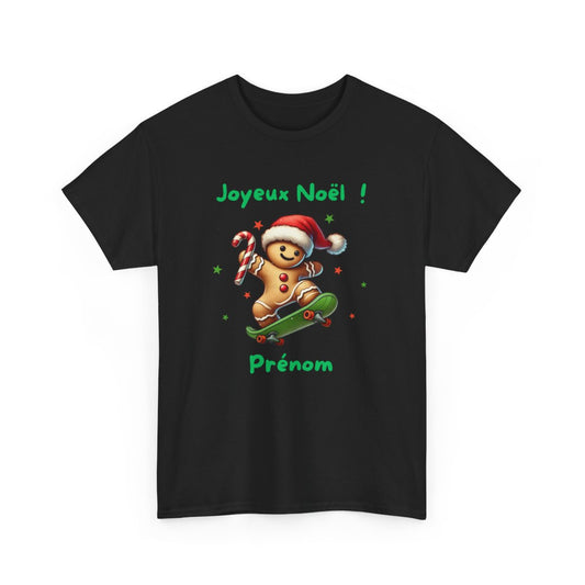 Tee Shirt Personnalisable Joyeux Noël avec Pain d'Épice en Skate – Pour Homme et Femme