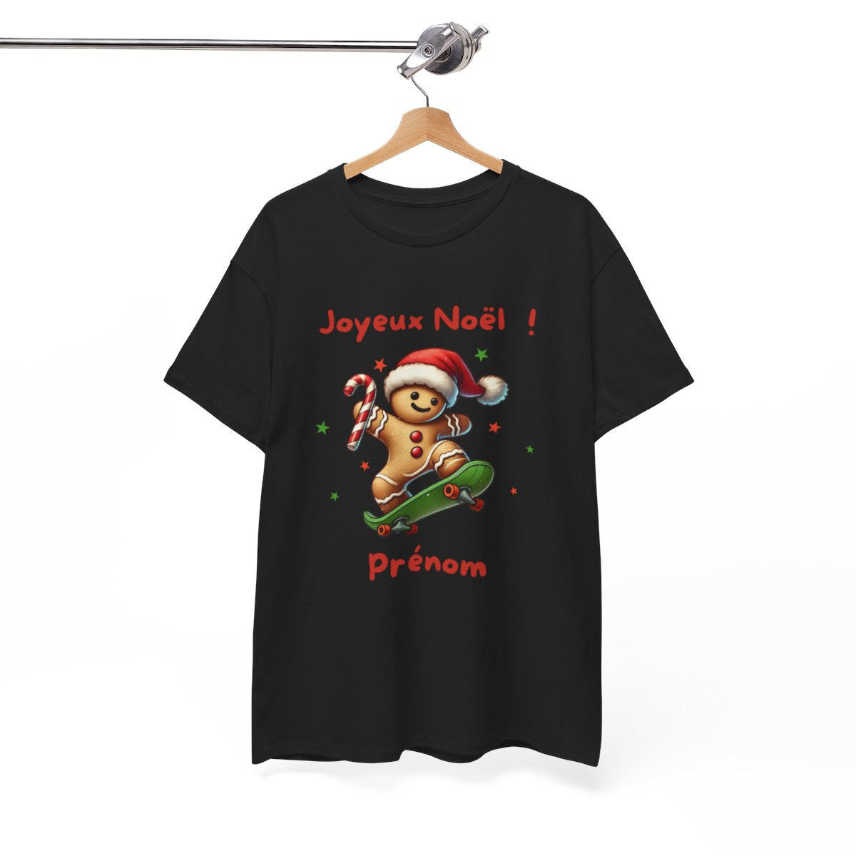 T Shirt Personnalisable Joyeux Noël avec Pain d'Épice en Skate – Pour Homme et Femme