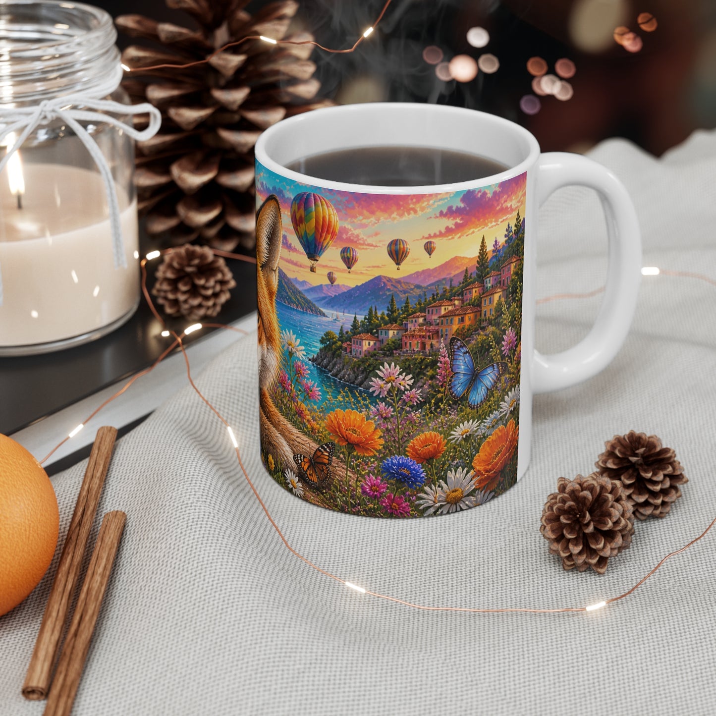 Tasse Renard Fleuri – Mug Nature Coloré – Cadeau Animaux Homme Femme Enfant 325ml