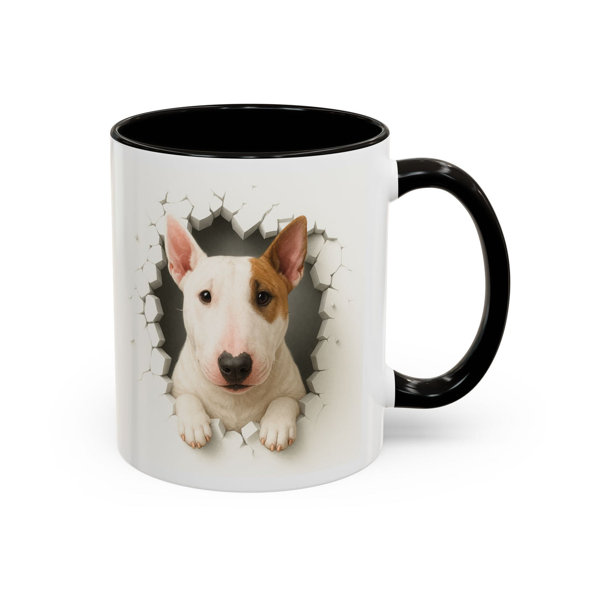 Mug Bull Terrier Effet Mur Cassé – Tasse Chien 3D Trompe-l’œil – Cadeau Original Amoureux du Bull Terrier noir bleu rouge