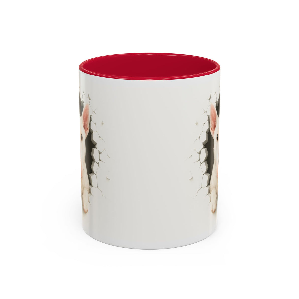 Mug Bull Terrier Effet Mur Cassé – Tasse Chien 3D Trompe-l’œil – Cadeau Original Amoureux du Bull Terrier noir bleu rouge