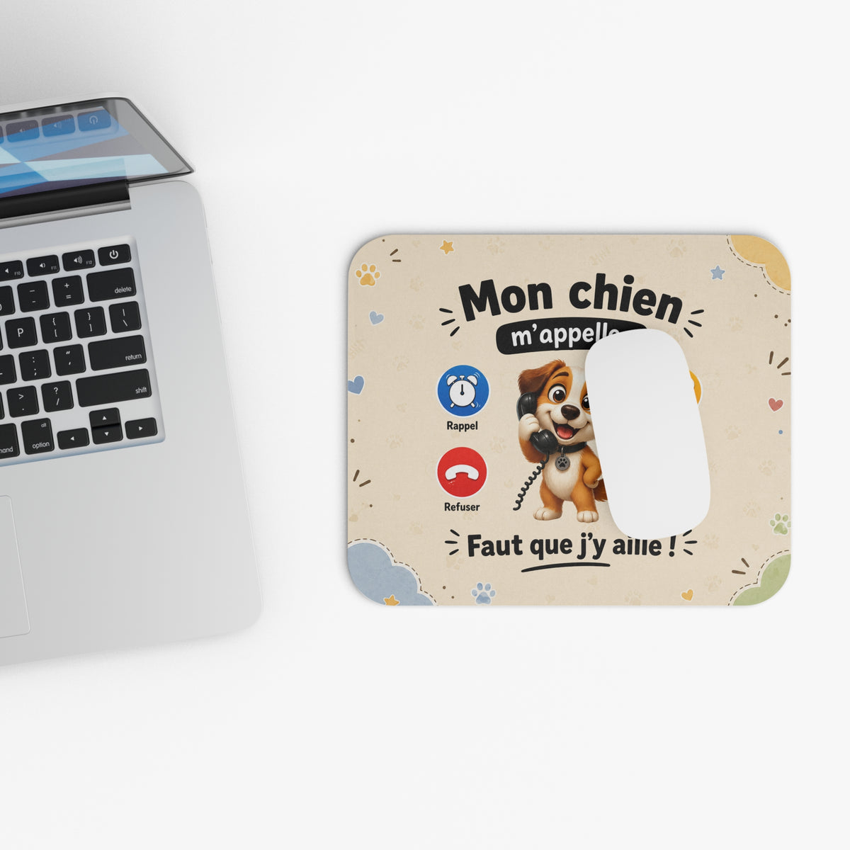 Tapis de Souris 22x18cm Mon Chien M’appelle Faut que J’y Aille – Humour Chien – Cadeau Drôle pour Amoureux des Chiens