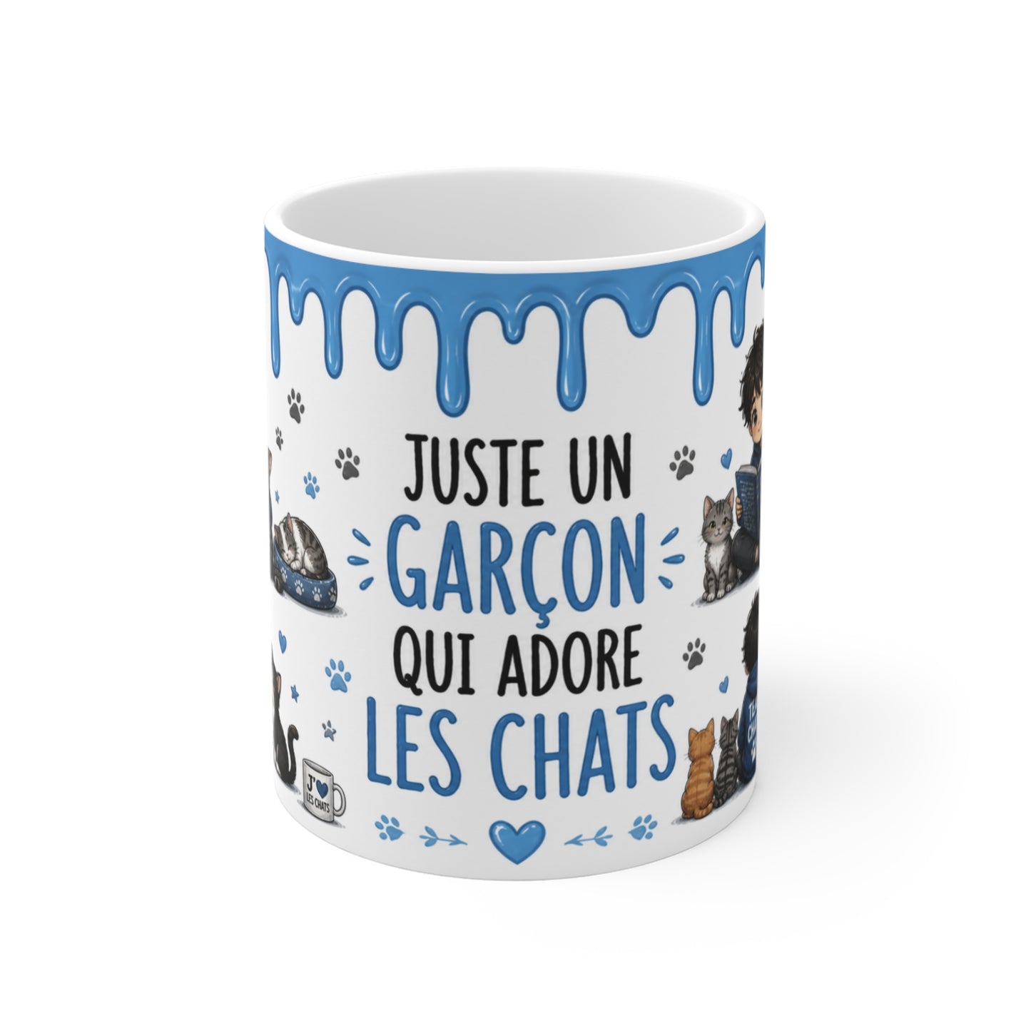Tasse Juste Un Garçon Qui Adore Les Chats – Mug Chat Kawaii Garçon Passion Félin Cadeau Enfant Amateur de Chats Chaton 325ml