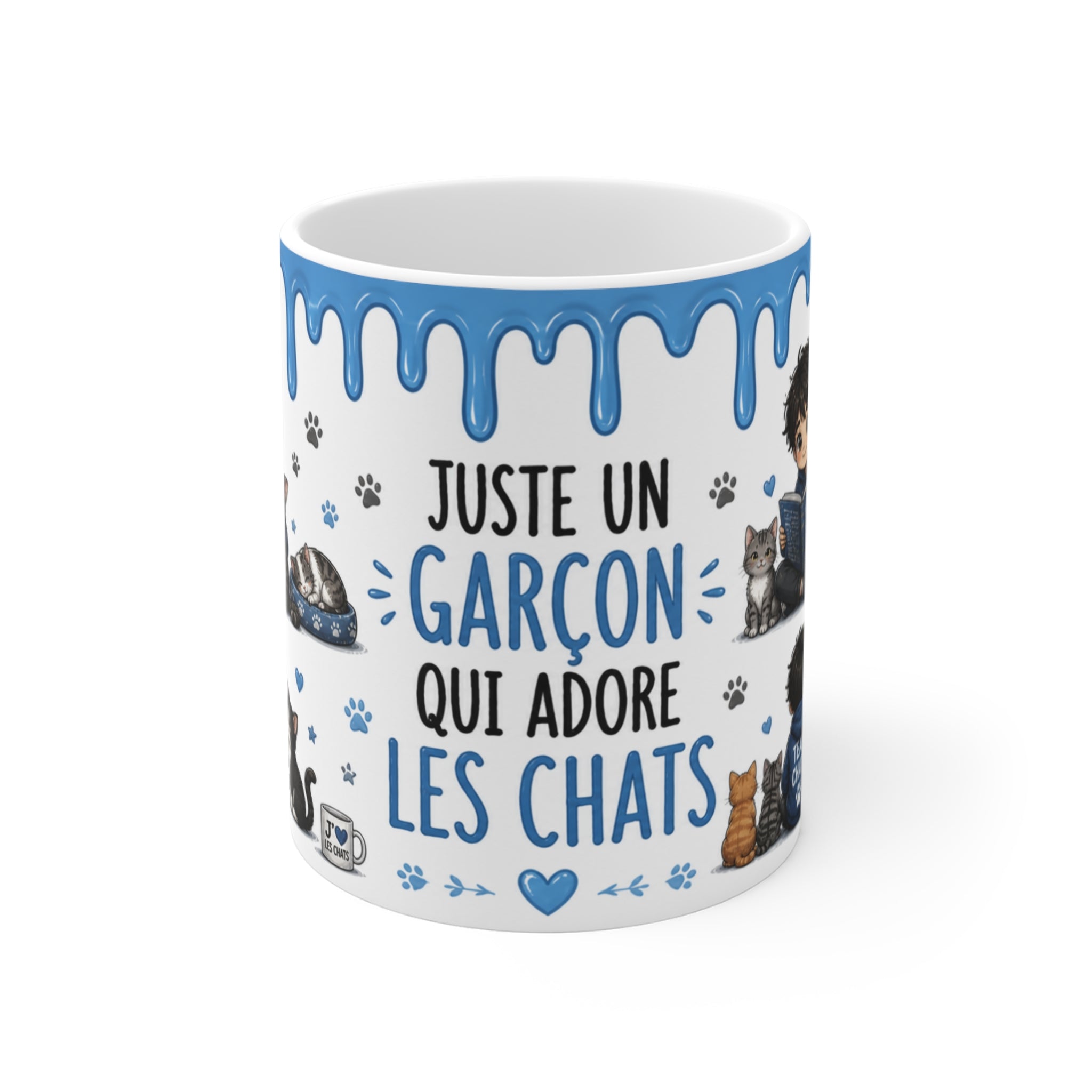 Tasse Juste Un Garçon Qui Adore Les Chats – Mug Chat Kawaii Garçon Passion Félin Cadeau Enfant Amateur de Chats Chaton 325ml