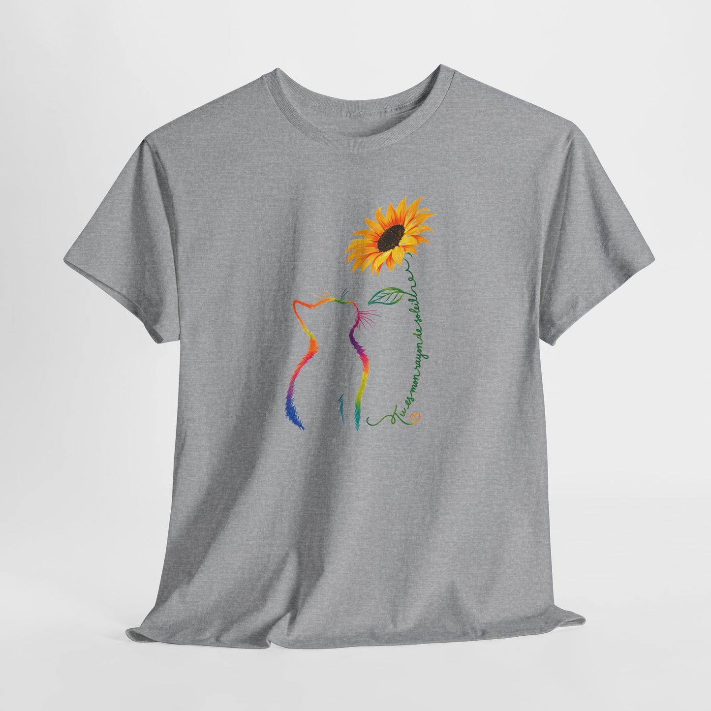 Tee Shirt Femme Chat Tournesol Coloré Amour Animal Fleur Cadeau Amoureuse des Chats Original