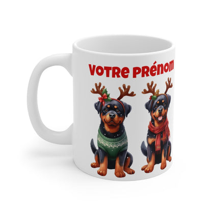 Mug Personnalisable de Noël avec Rottweiler – Idée cadeau pour enfant et adulte