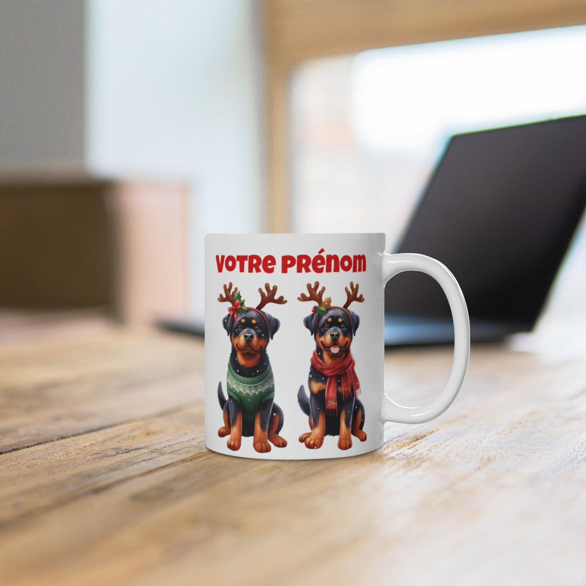 Mug Personnalisable de Noël avec Rottweiler – Idée cadeau pour enfant et adulte
