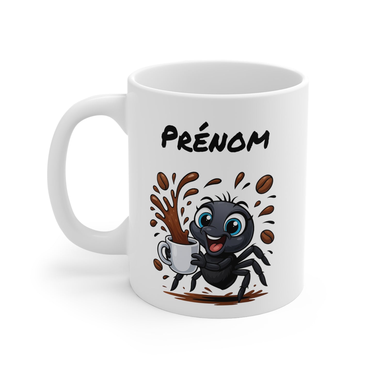Tasse Personnalisable Araignée Café – Mug Prénom Drôle et Mignon – Cadeau Original Amateur de Café 325ml