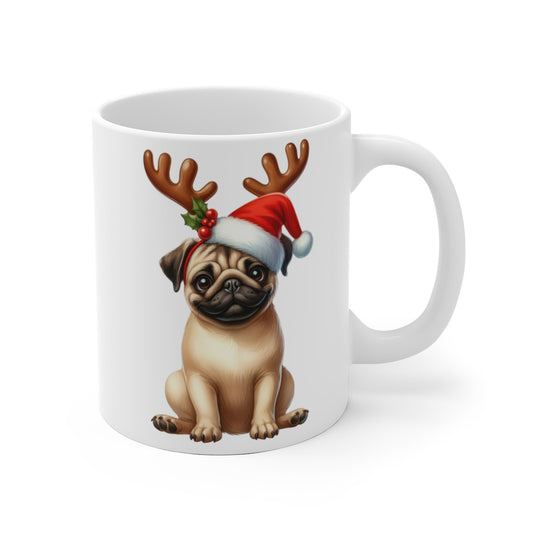 Mug de Noël avec Chien Carlin et Chapeau de Noël