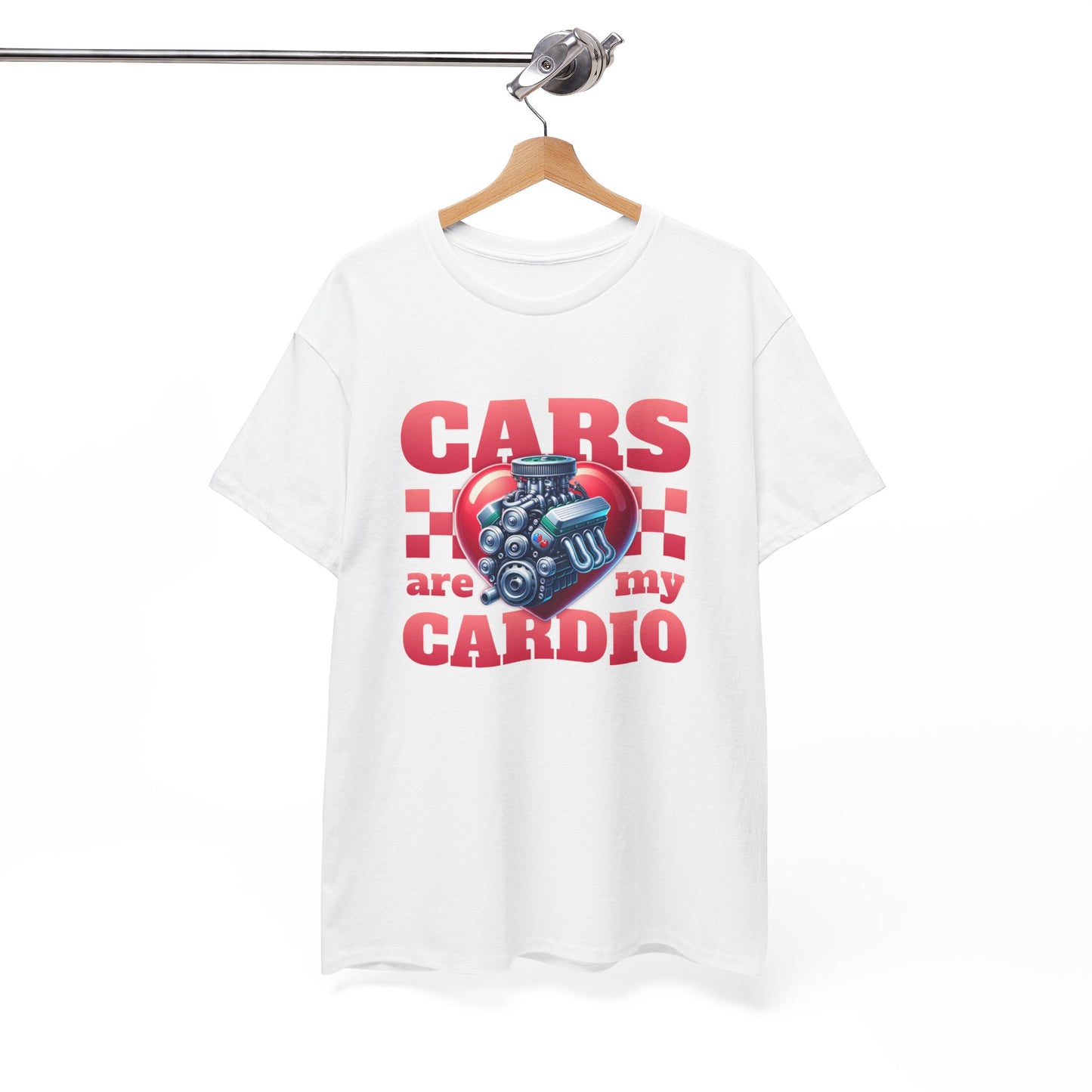 T-Shirt Cars Are My Cardio Homme Femme – Tee Shirt Moteur Cœur Voiture – Cadeau Passion Auto Mécanique Noir Blanc Gris