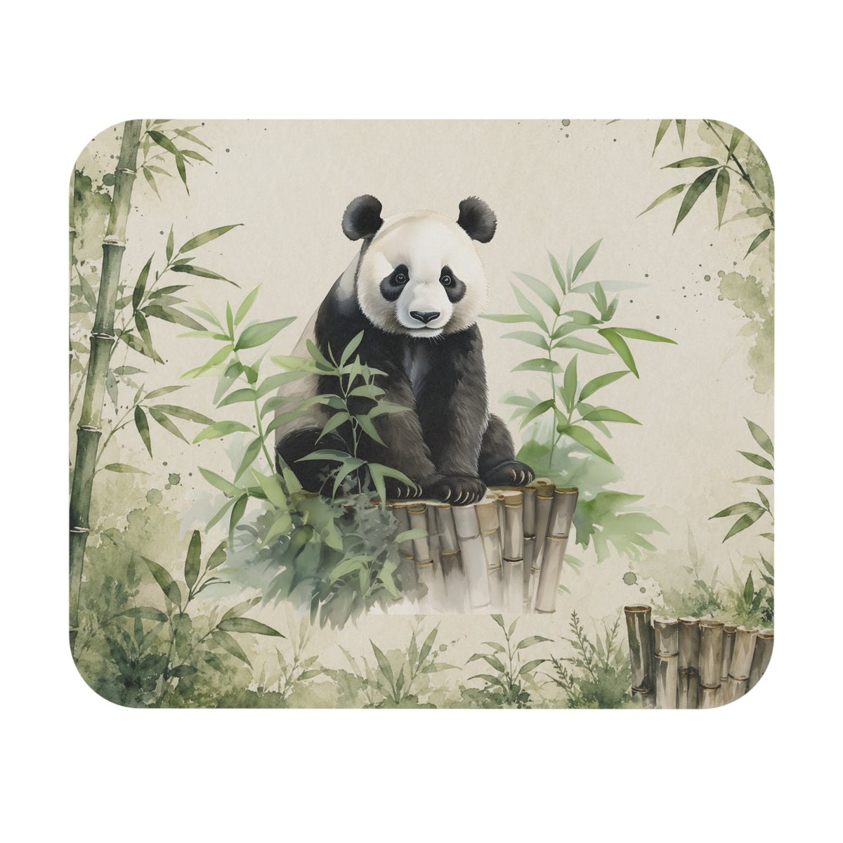 Tapis de Souris 22x18cm Panda Aquarelle Bambou Nature Animal Sauvage Cadeau Homme Femme Bureau Gaming Décoration