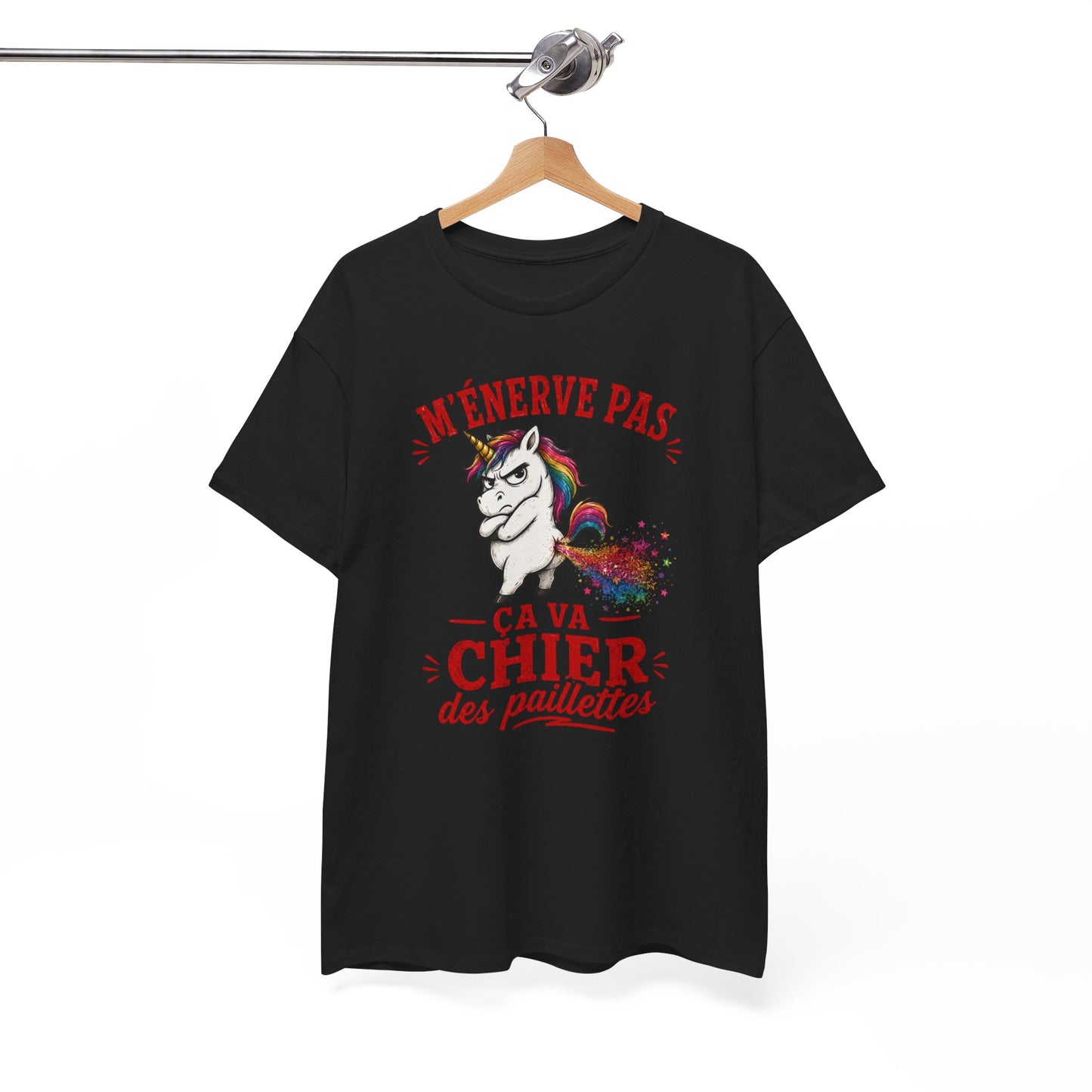 Tee-Shirt M'Énerve Pas Ça Va Chier des Paillettes – Licorne Humour Drôle – Cadeau Homme Femme