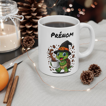 Tasse Personnalisable Tortue Sorcière – Mug Halloween Prénom 325ml – Cadeau Fantaisie Original