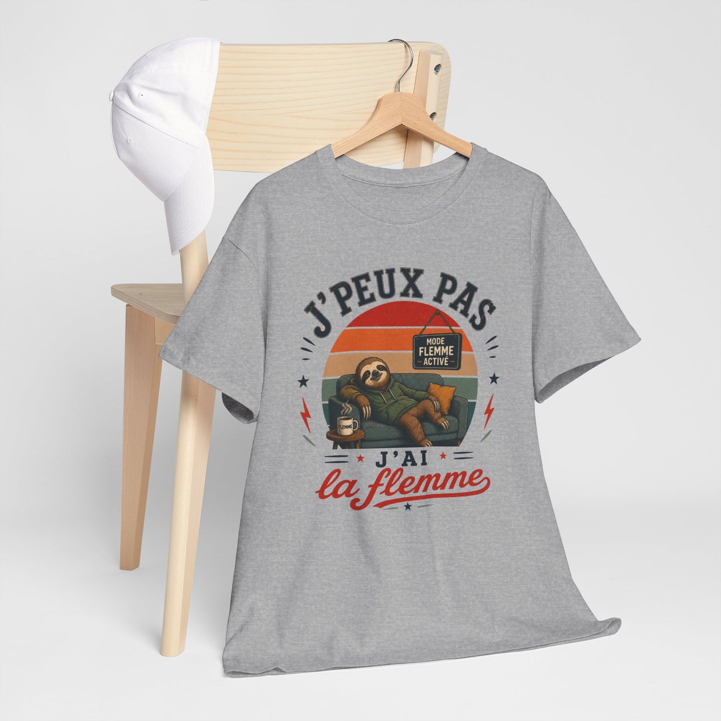 T-Shirt J’Peux Pas J’Ai La Flemme – Tee Shirt Humour Paresseux Vintage – Cadeau Détente Relaxation Repos Fainéant Homme Femme