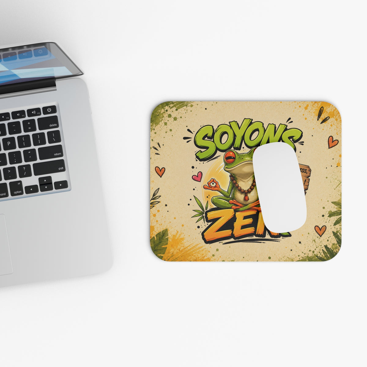 Tapis de Souris 22x18cm Soyons Zen – Grenouille Méditation Humour – Cadeau Drôle Original