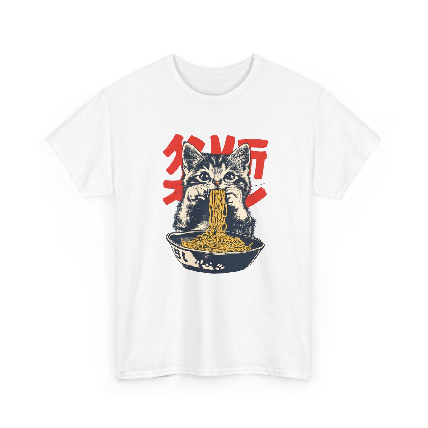 Tee Shirt Homme et Femme Chat Ramen Japonais Chaton Nouilles Humour Gourmand Cuisine Asiatique Idée Cadeau