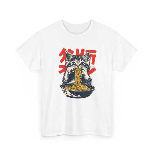 Tee Shirt Homme et Femme Chat Ramen Japonais Chaton Nouilles Humour Gourmand Cuisine Asiatique Idée Cadeau