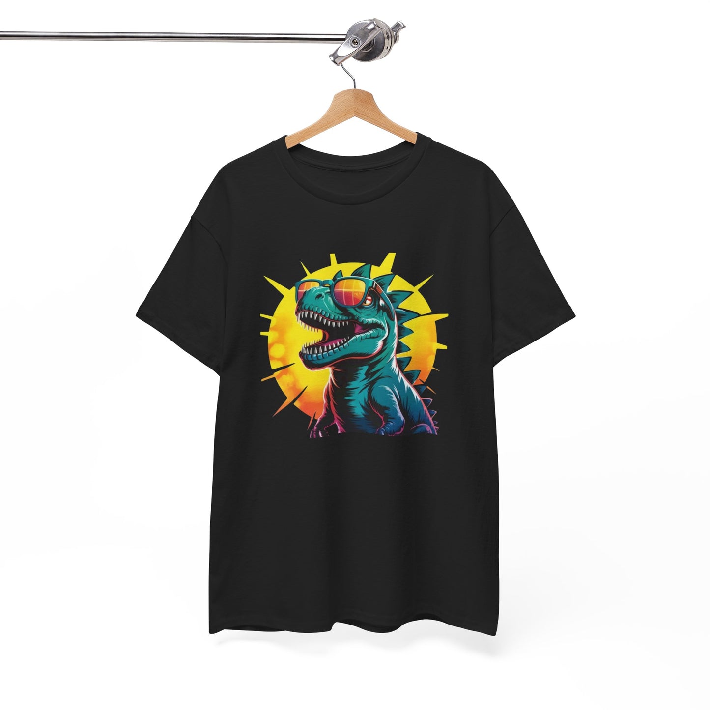 T-Shirt Dinosaure Lunettes Soleil – Tee Shirt T-Rex Vintage Sunset – Cadeau Fun Original Noir Blanc Gris
