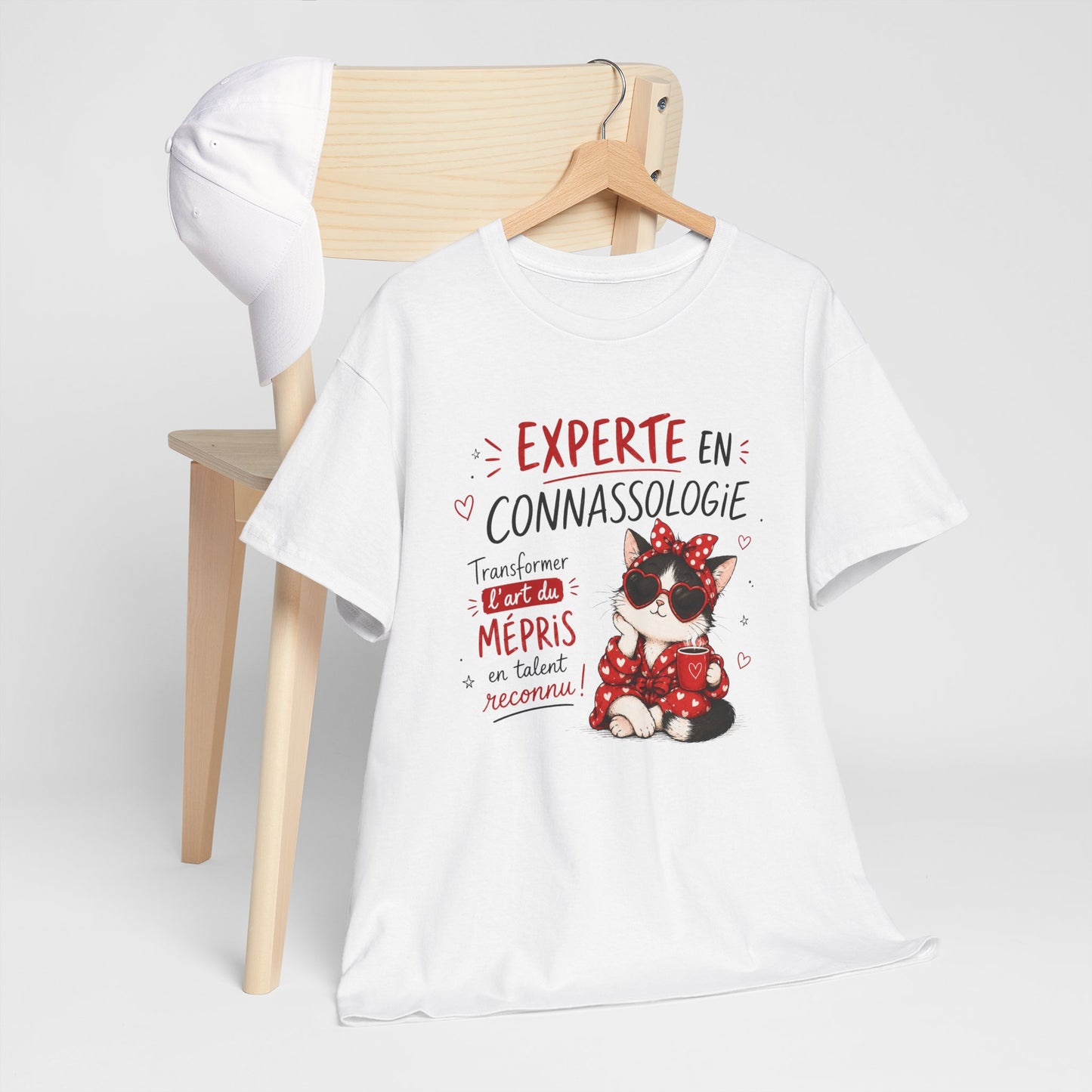 Tee-Shirt Experte en Connassologie – Cadeau Humour Femme Chat Sarcastique Drôle