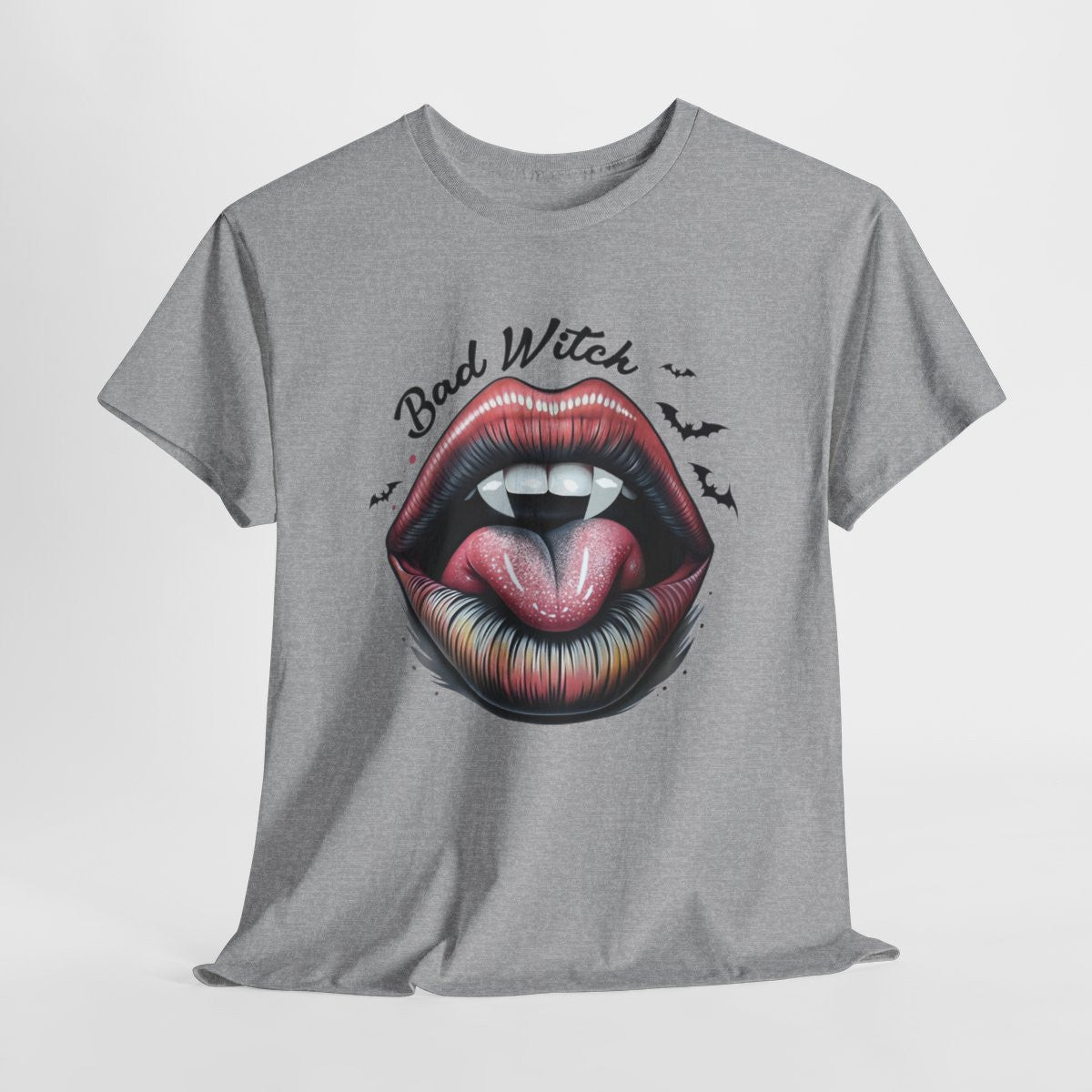 T-shirt Halloween "Bad Witch" avec Bouche et Chauves-souris – Pour Femme