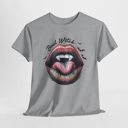 T-shirt Halloween "Bad Witch" avec Bouche et Chauves-souris – Pour Femme
