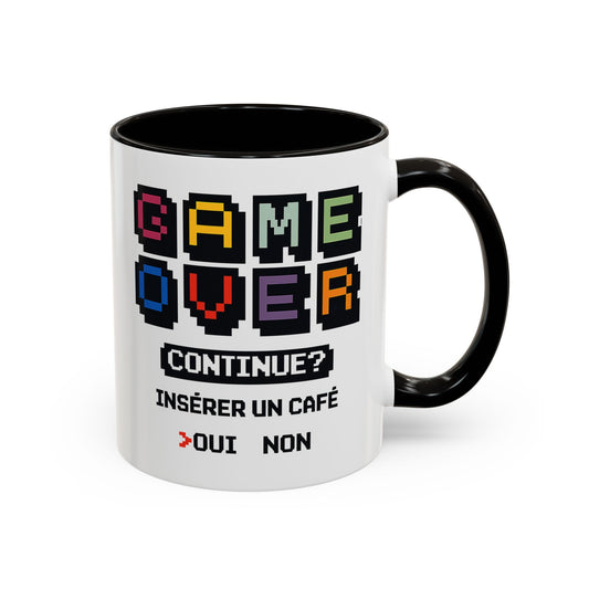 Tasse Gamer Drôle “Game Over Continue Insérer un Café” – Mug Humour Geek Pixel Rétro – Cadeau Gamer Original