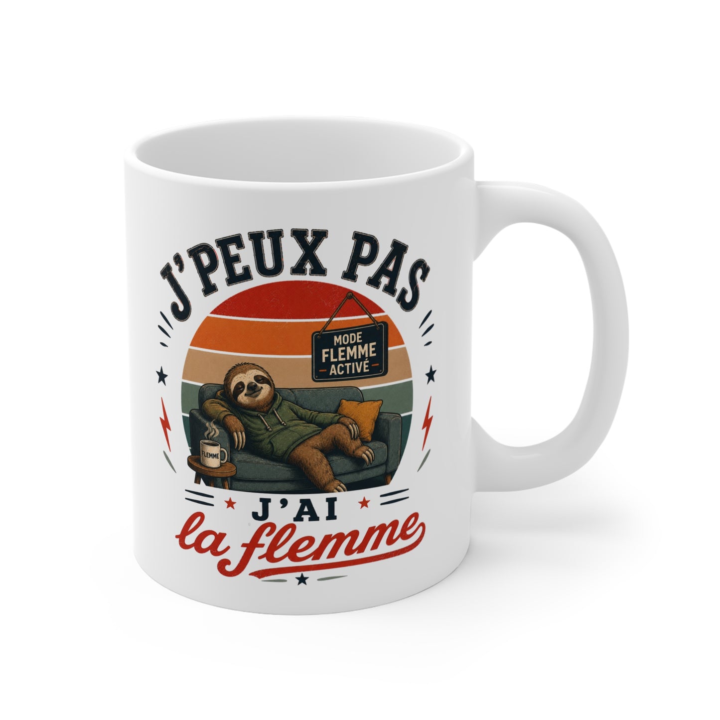 Tasse J’Peux Pas J’Ai La Flemme – Mug Humour Paresseux Vintage – Cadeau Drôle Homme Femme 325ml