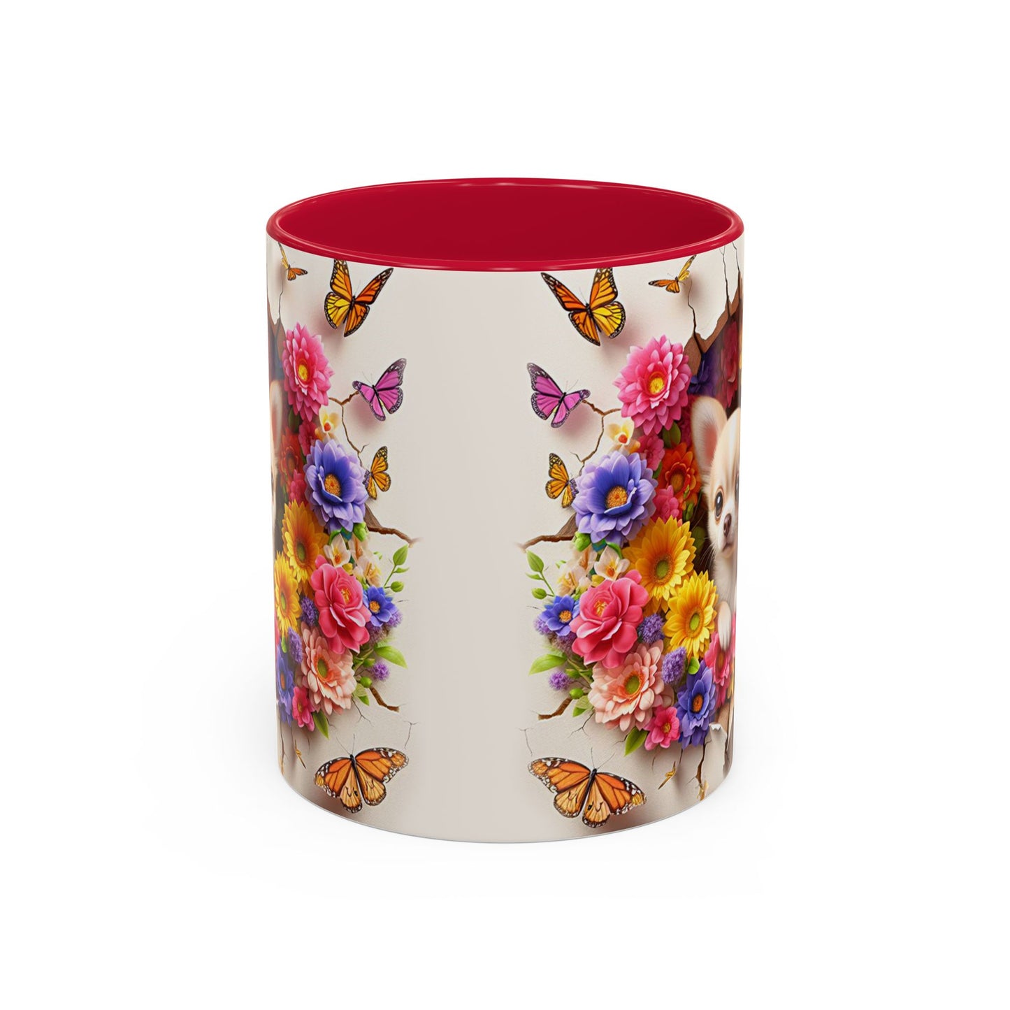 Mug Chihuahua Kawaii – Tasse Petit Chien avec Fleurs Colorées et Papillons – Cadeau Amoureux des Chiens 325ml