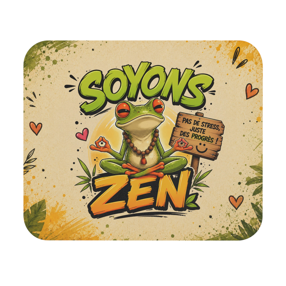 Tapis de Souris 22x18cm Soyons Zen – Grenouille Méditation Humour – Cadeau Drôle Original