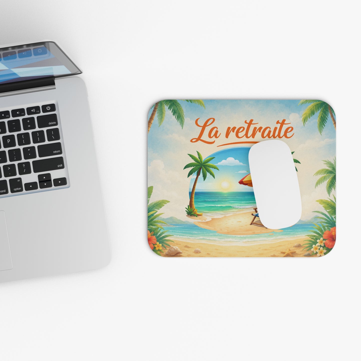 Tapis de Souris 22x18cm La Retraite Plage Paradisiaque Cadeau Retraité Homme Femme Départ en Retraite Bureau Gaming Accessoire Original Vacances