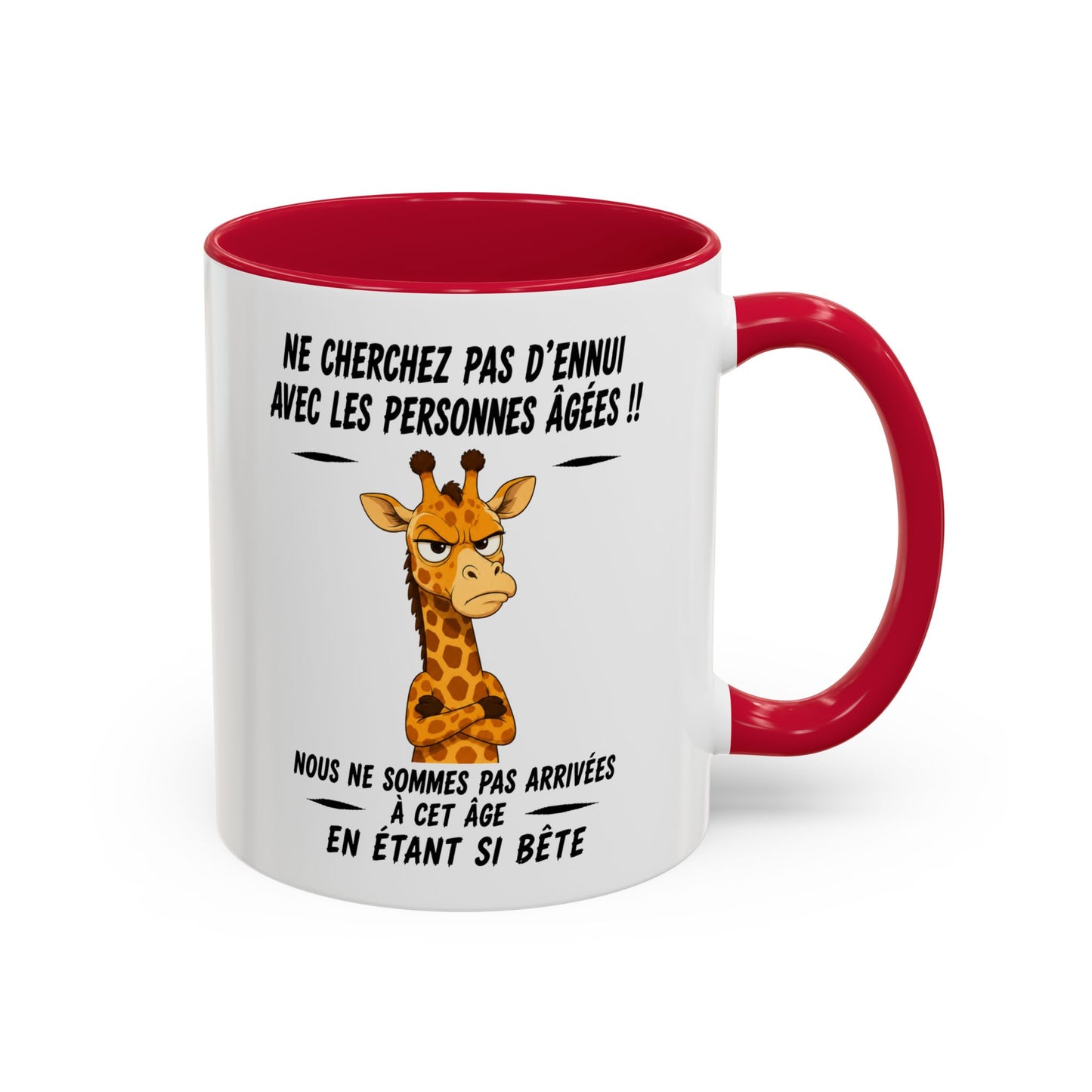 Tasse Humour Girafe Drôle Senior Retraité – Mug Animal Grincheux Vintage – Cadeau Homme Femme 325ml