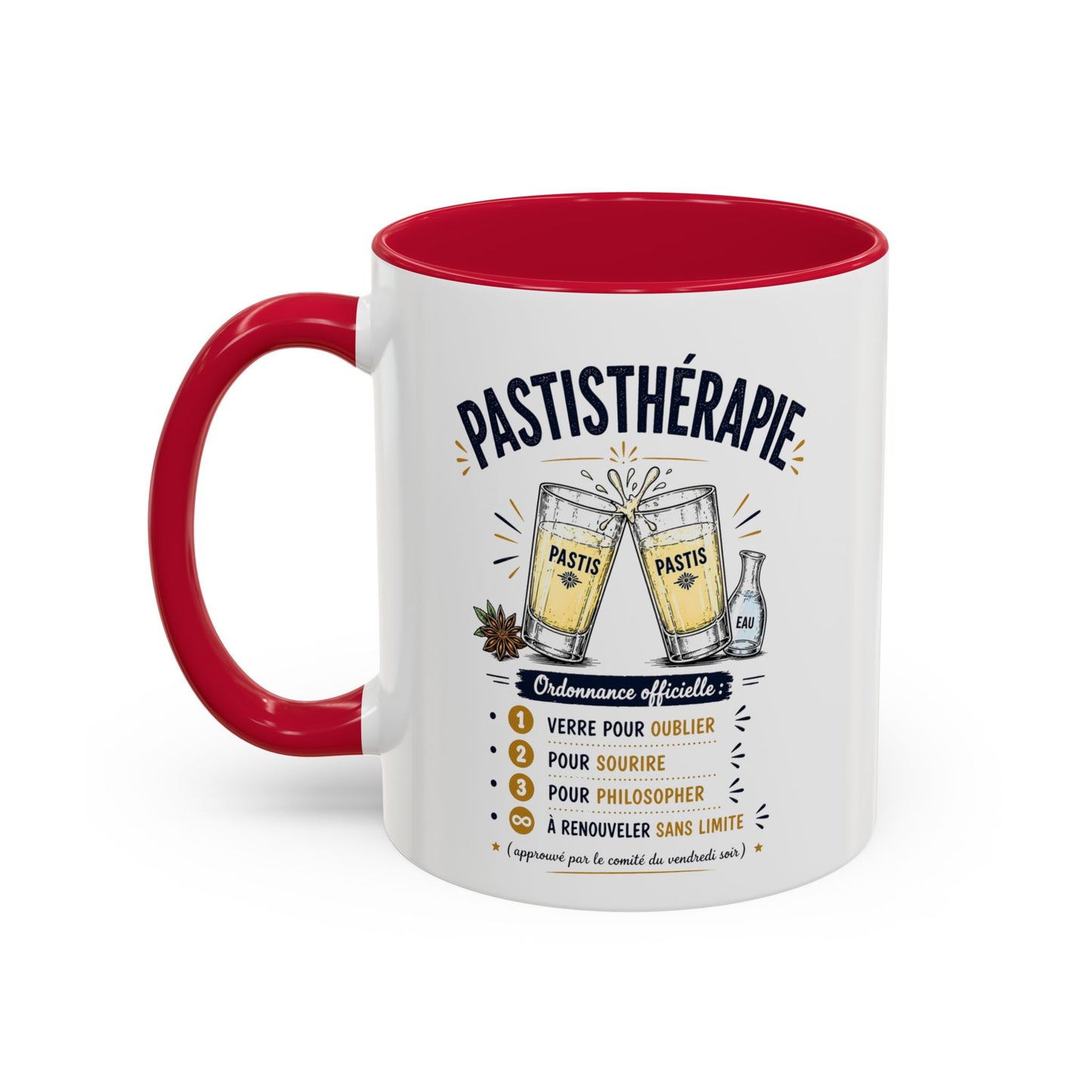 Mug Pastisthérapie Drôle – Tasse Humour Apéro Pastis – Cadeau Original Amateur de Pastis – Céramique 325ml Noir Bleu Rouge