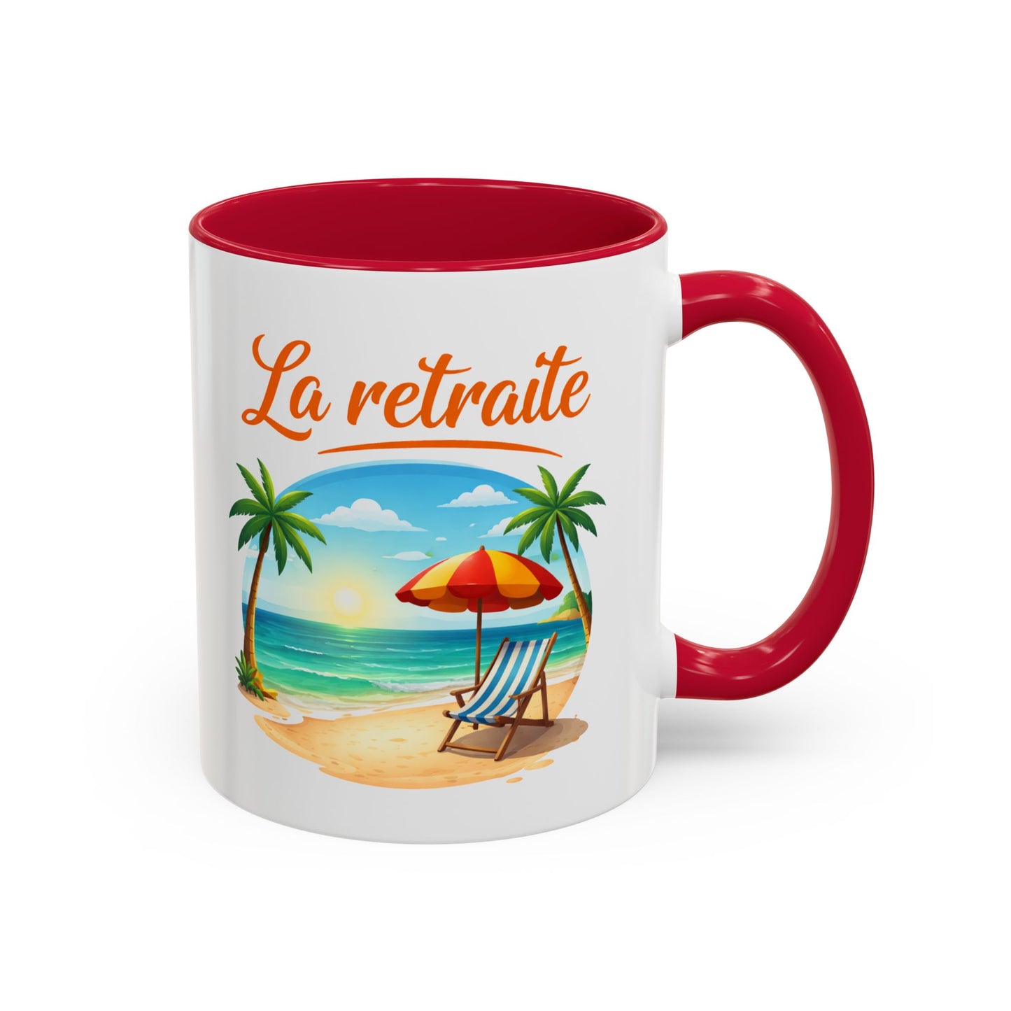 Mug Retraite Plage Tropicale – Tasse Vacances Soleil Mer Palmiers – Cadeau Départ Retraite Homme Femme – Céramique 325ml Noir Bleu Rouge