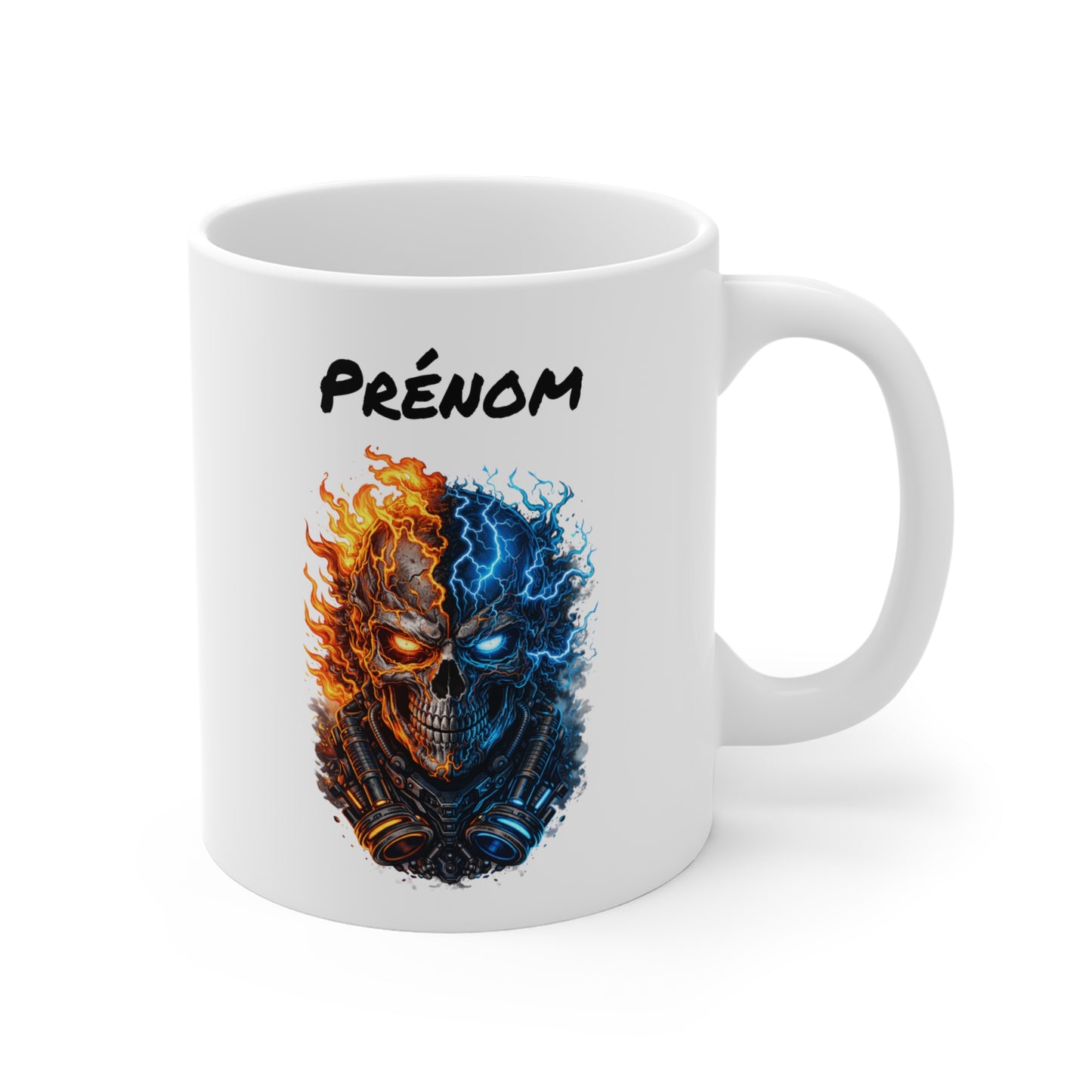 Mug Tête de Mort Personnalisé – Crâne Feu et Glace – Tasse Gamer Dark avec Prénom – Cadeau Homme Original