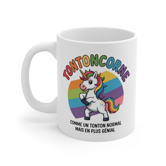 Tasse Céramique 325ml “Tontoncorne” – Comme un Tonton Normal mais en Plus Génial – Mug Licorne Arc-en-ciel