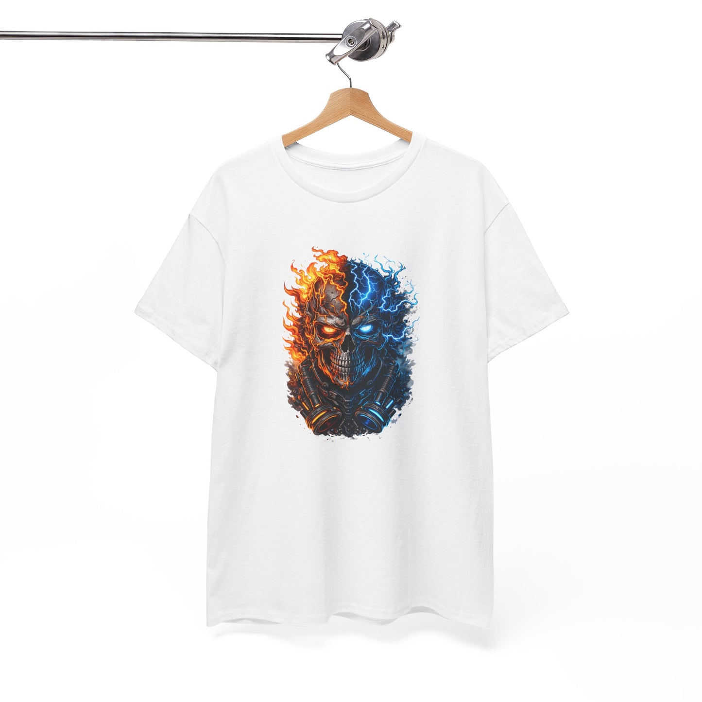 T-Shirt Tête de Mort Feu et Glace – Design Skull Électrique et Flamme – Style Dark