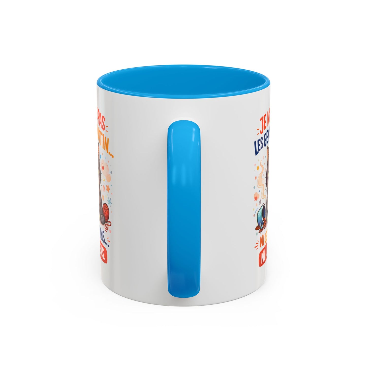 Tasse Chat Drôle “Je n’aime pas les gens du matin” – Mug Humour Chat Café Noir Bleu Rouge – Cadeau Original Amoureux des Chats 325ml