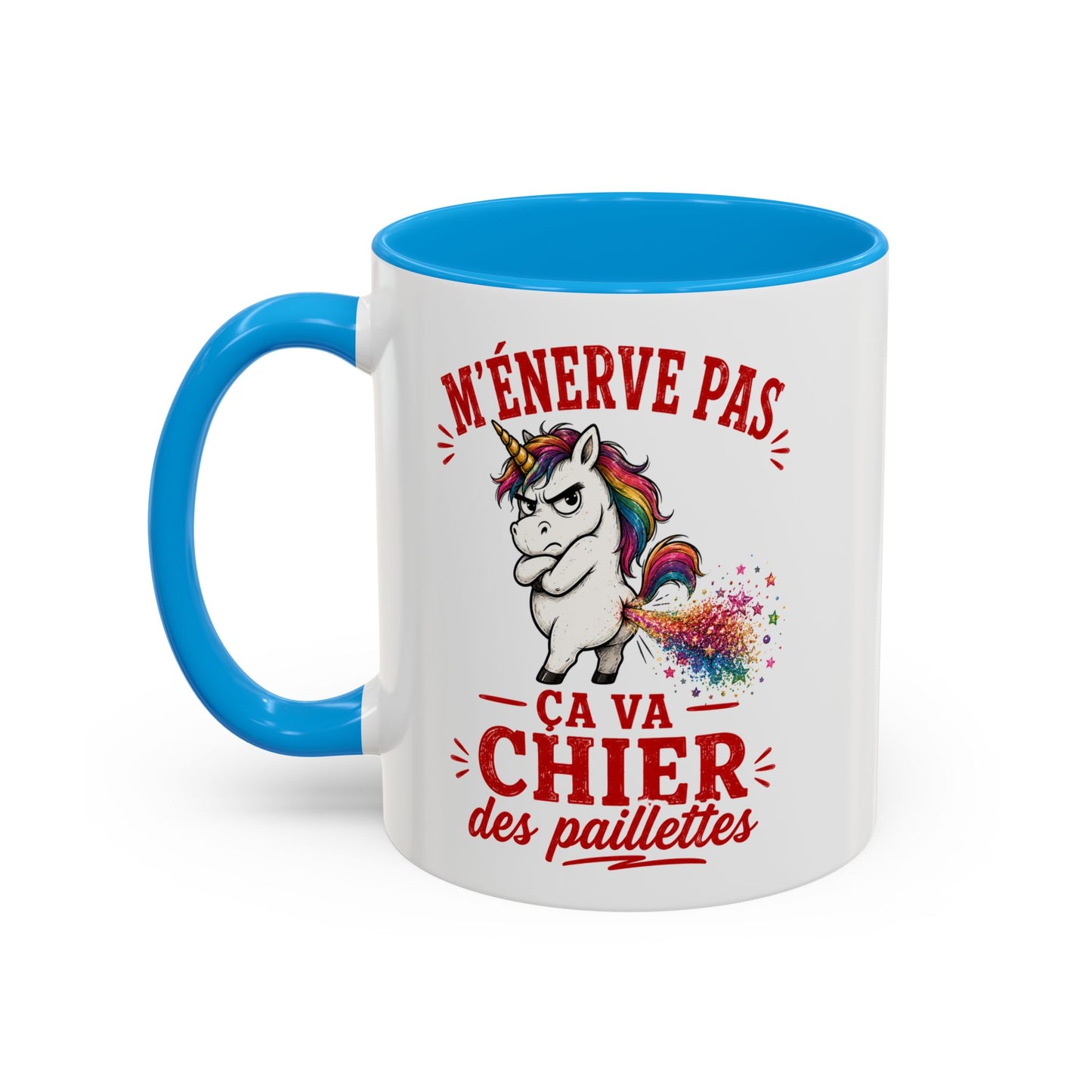Tasse M’Énerve Pas Ça Va Chier des Paillettes – Mug Licorne Humour – Cadeau Original Homme Femme 325ml