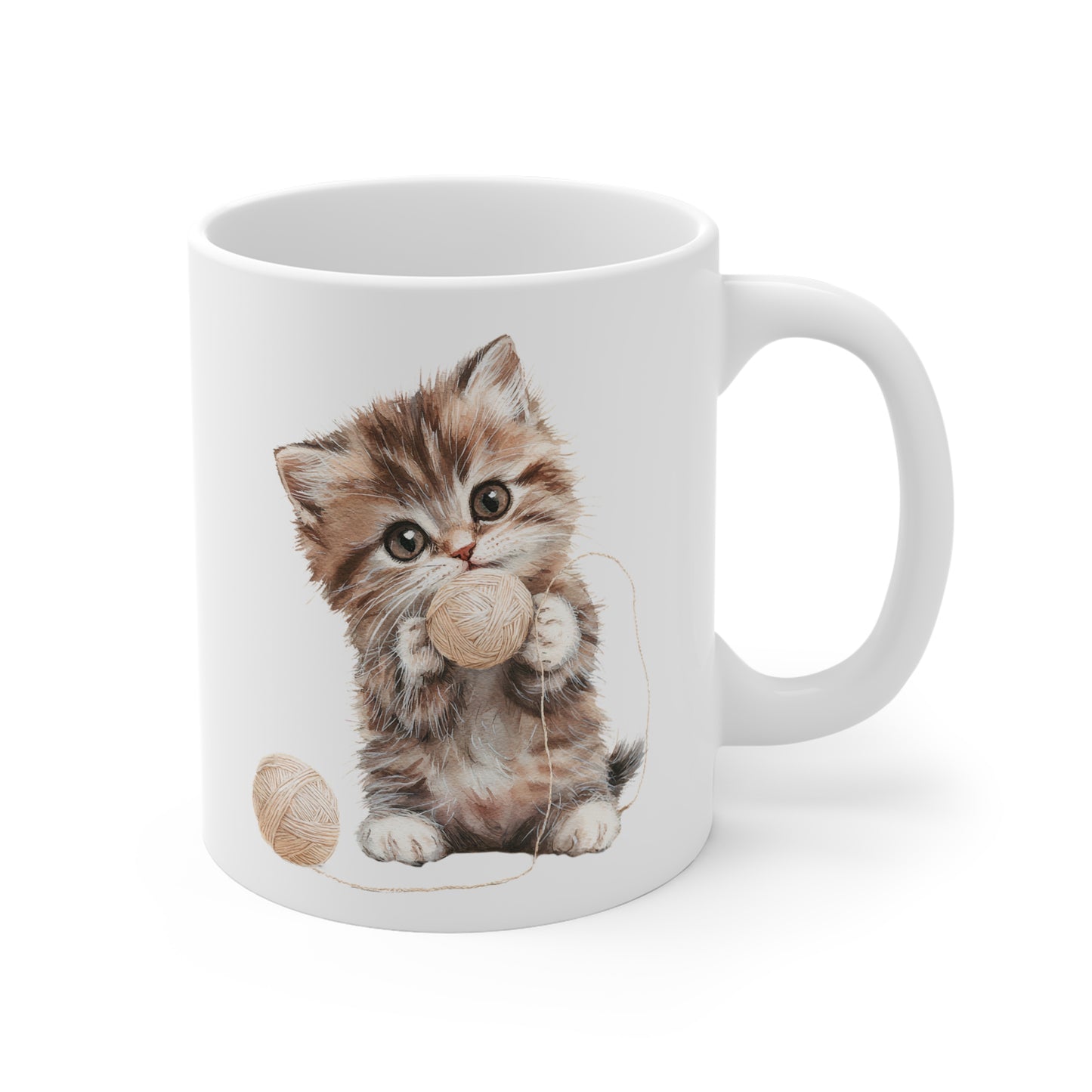 Tasse Chaton Brun Aquarelle – Mug Céramique 325 ml – Cadeau Mignon pour Amoureux des Chats