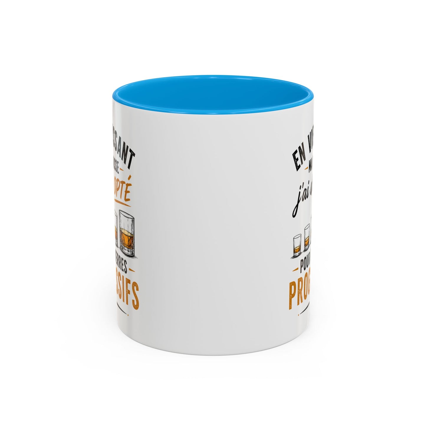 Mug Humour Whisky et Vieillesse – En Vieillissant Ma Vue Baisse J’ai Donc Opté pour des Verres Progressifs – Cadeau Drôle Amateur Whisky 325ml