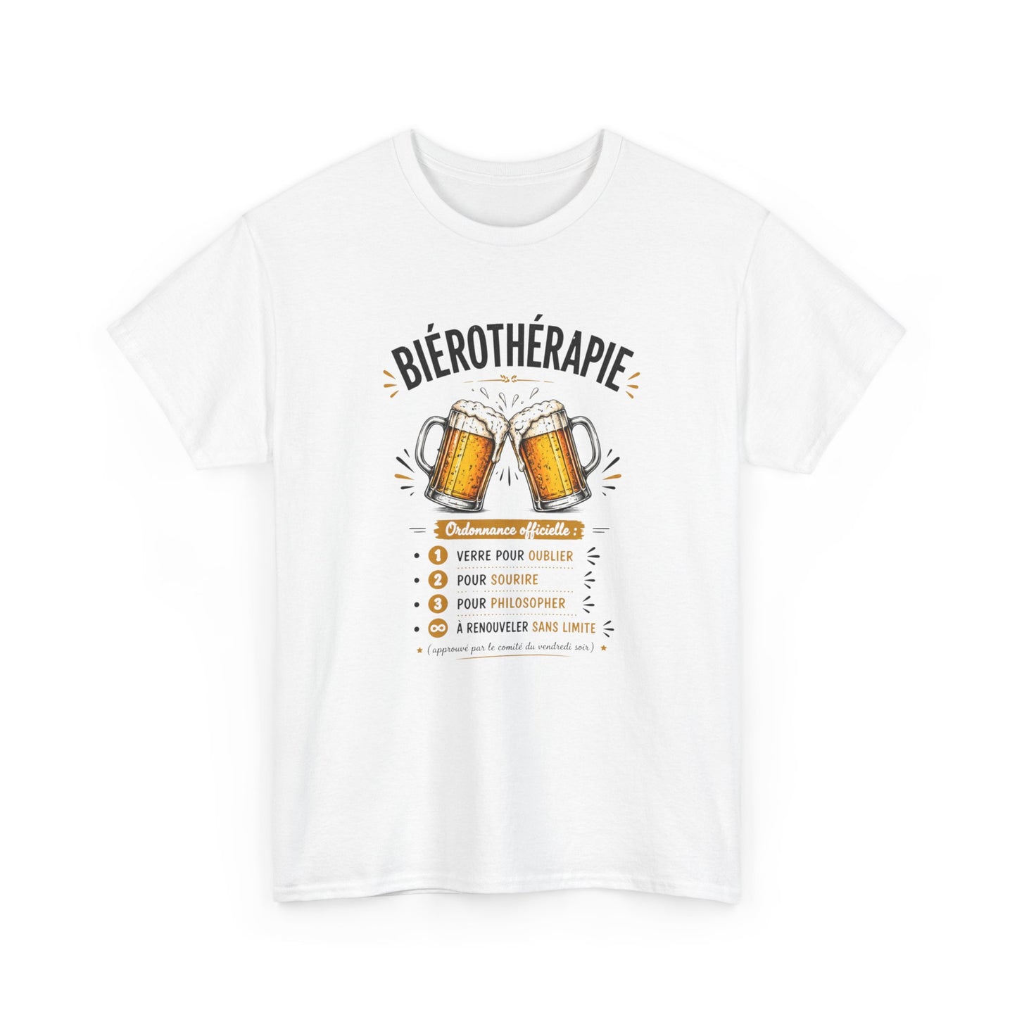 T-Shirt Biérothérapie Homme Femme – Tee Shirt Humour Bière Apéro – Cadeau Drôle Amateur Bière Soirée Noir Blanc Gris