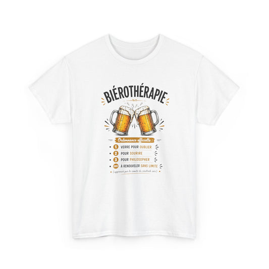 T-Shirt Biérothérapie Homme Femme – Tee Shirt Humour Bière Apéro – Cadeau Drôle Amateur Bière Soirée Noir Blanc Gris