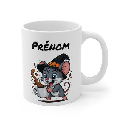 Tasse Personnalisable Souris Sorcière Café – Mug Prénom Halloween Mignon 325ml – Cadeau Original Animaux