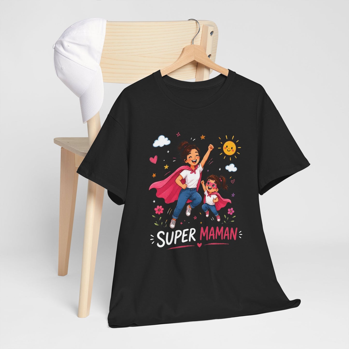 Tee-Shirt Super Maman – Cadeau Fête des Mères – Maman Héroïne avec Fille – Tee-Shirt Femme Amour Famille