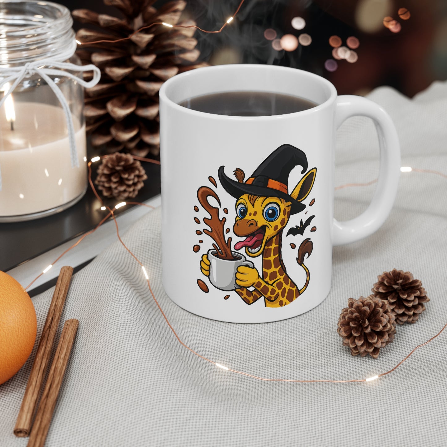 Mug Girafe Sorcière Café – Tasse Céramique 325ml – Illustration Animalière Drôle Halloween